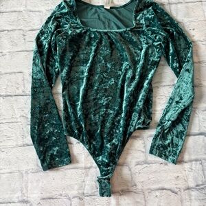 Victoria’s Secret Vintage Bodysuit M | 1997 Forest Green Crushed Velvet Thong